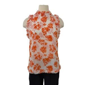 MISA Los Angeles Esther Floral Ruffle Sleeveless Blouse Top Sheer Orange S